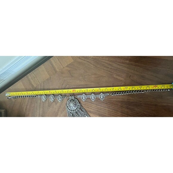 Heavy Tribal Ethnic Statement Gypsy Boho European Choker Necklace Silver Tone - Picture 8 of 9